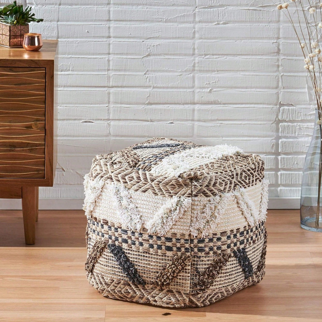 Handcrafted Cozy Woven Wool Pouf For Stylish And Comfort Image 4