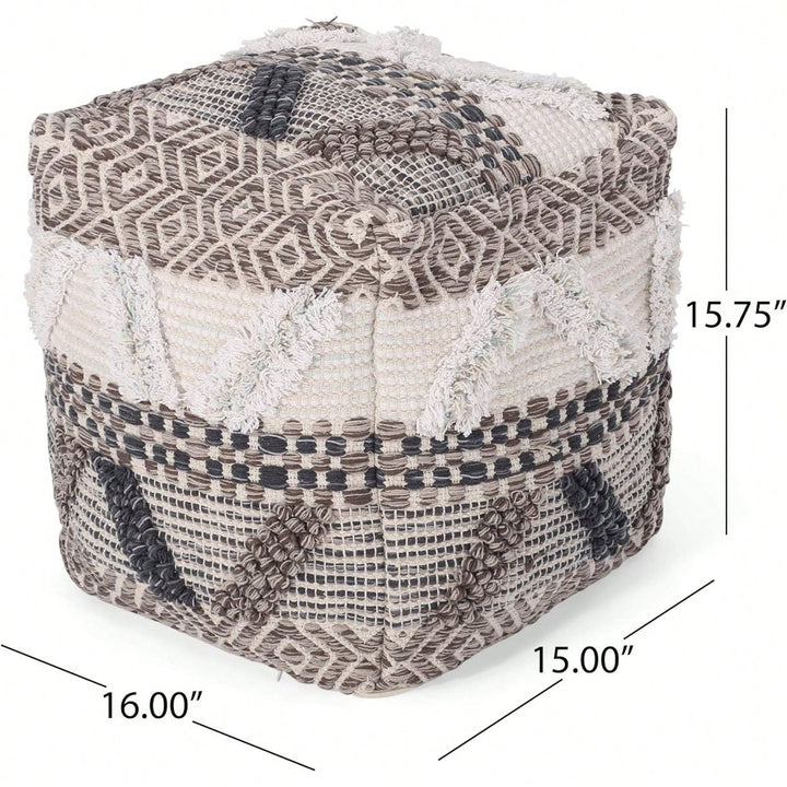 Handcrafted Cozy Woven Wool Pouf For Stylish And Comfort Image 7