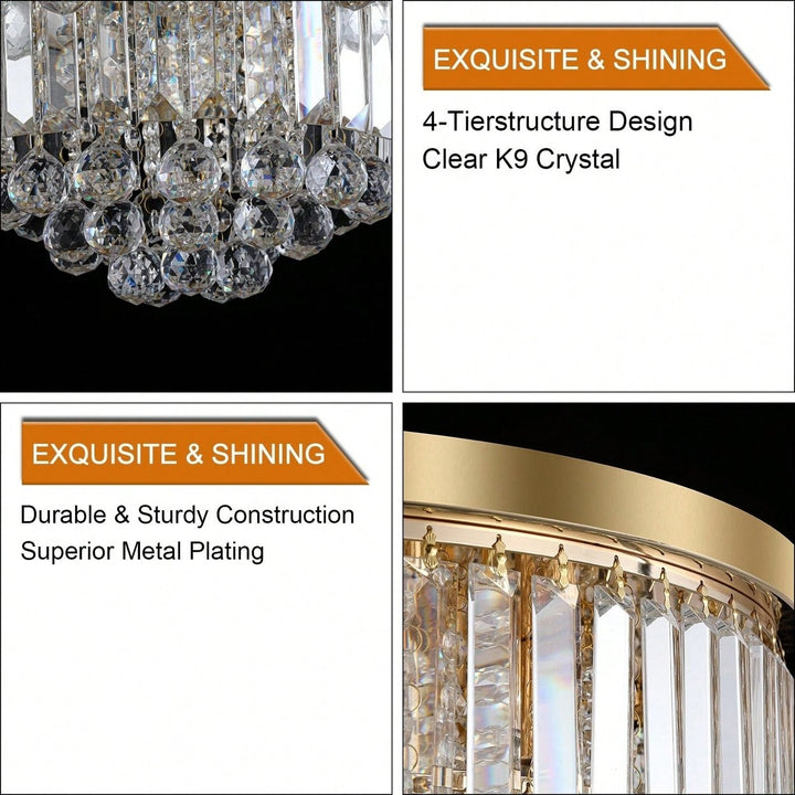 Luxury Modern Crystal Chandelier for Living Room Bedroom Elegant K9 Crystal Metal Frame 14.2x19.7 Bulbs Not Included Image 8