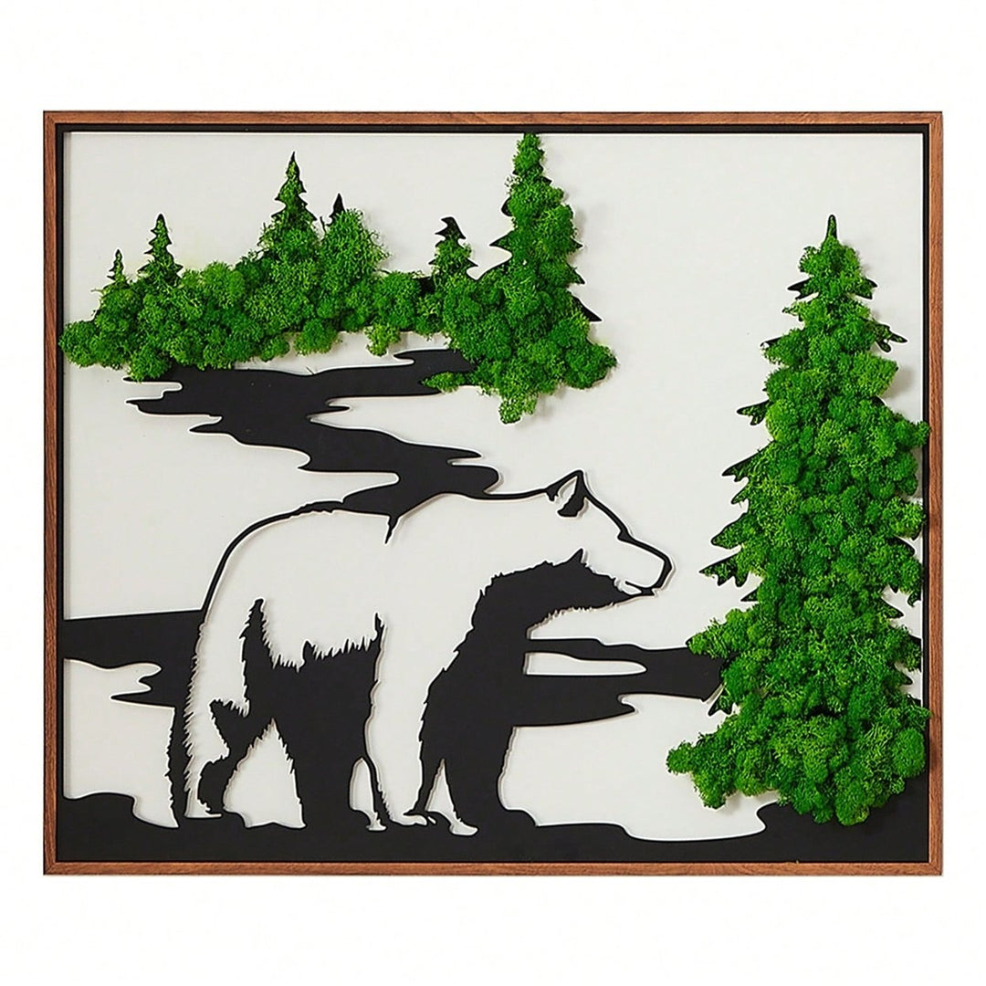 Handcrafted Iron Bear Wall Art with Preserved Green Moss for Nature-Inspired Image 1