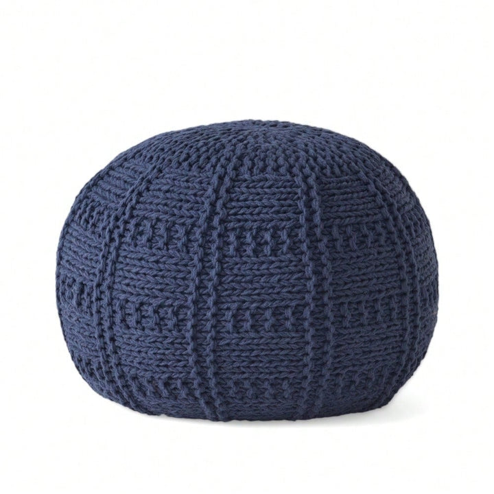 Handcrafted Knitted Cotton Round Pouf 20x20 Modern Home Accent Soft Cozy Accessory Image 2