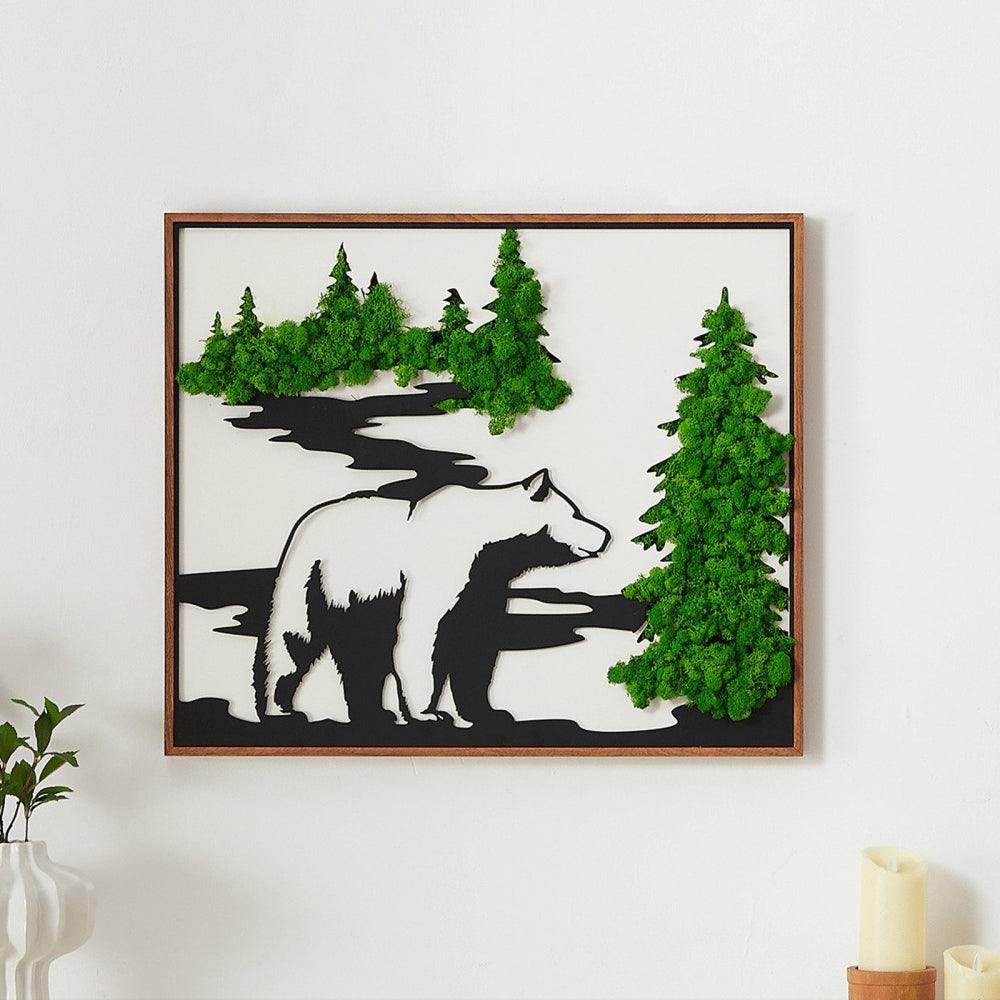 Handcrafted Iron Bear Wall Art with Preserved Green Moss for Nature-Inspired Image 2