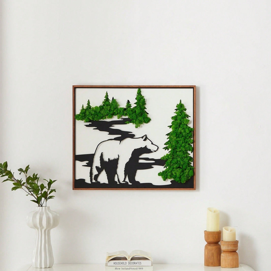 Handcrafted Iron Bear Wall Art with Preserved Green Moss for Nature-Inspired Image 3