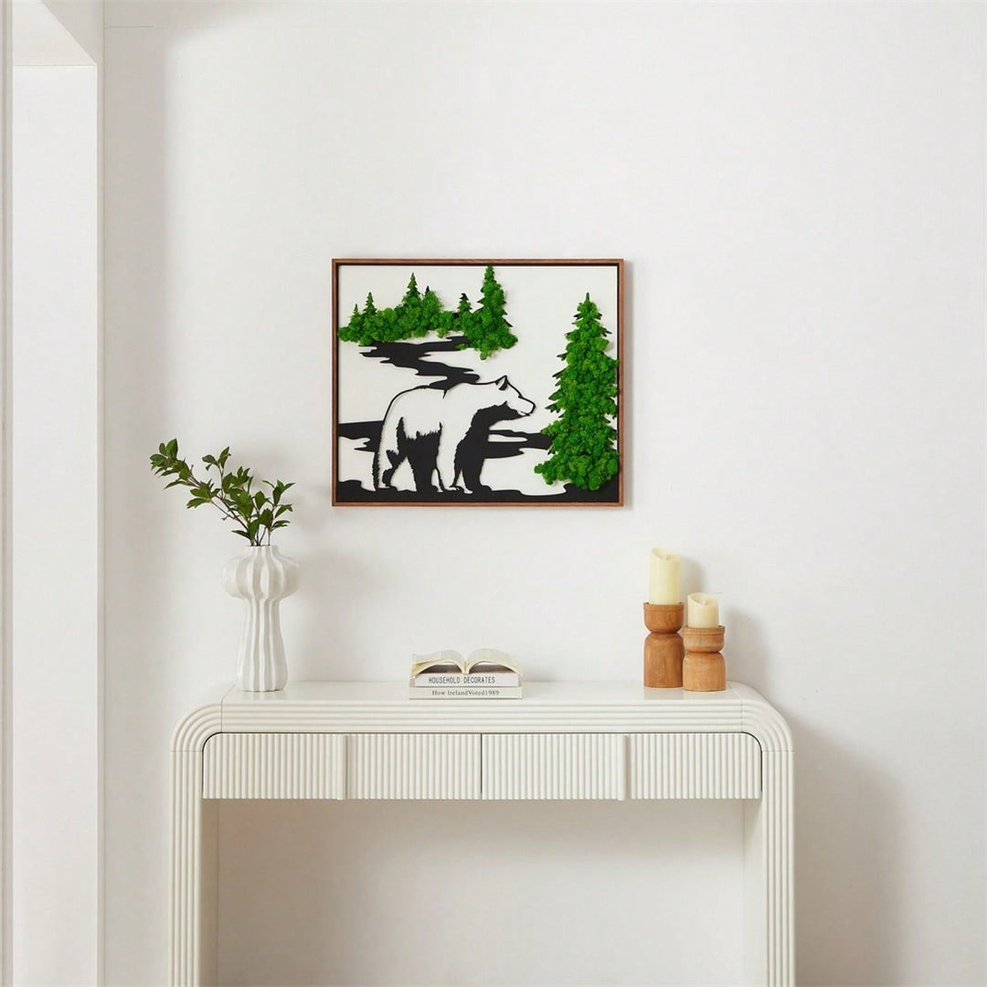 Handcrafted Iron Bear Wall Art with Preserved Green Moss for Nature-Inspired Image 4