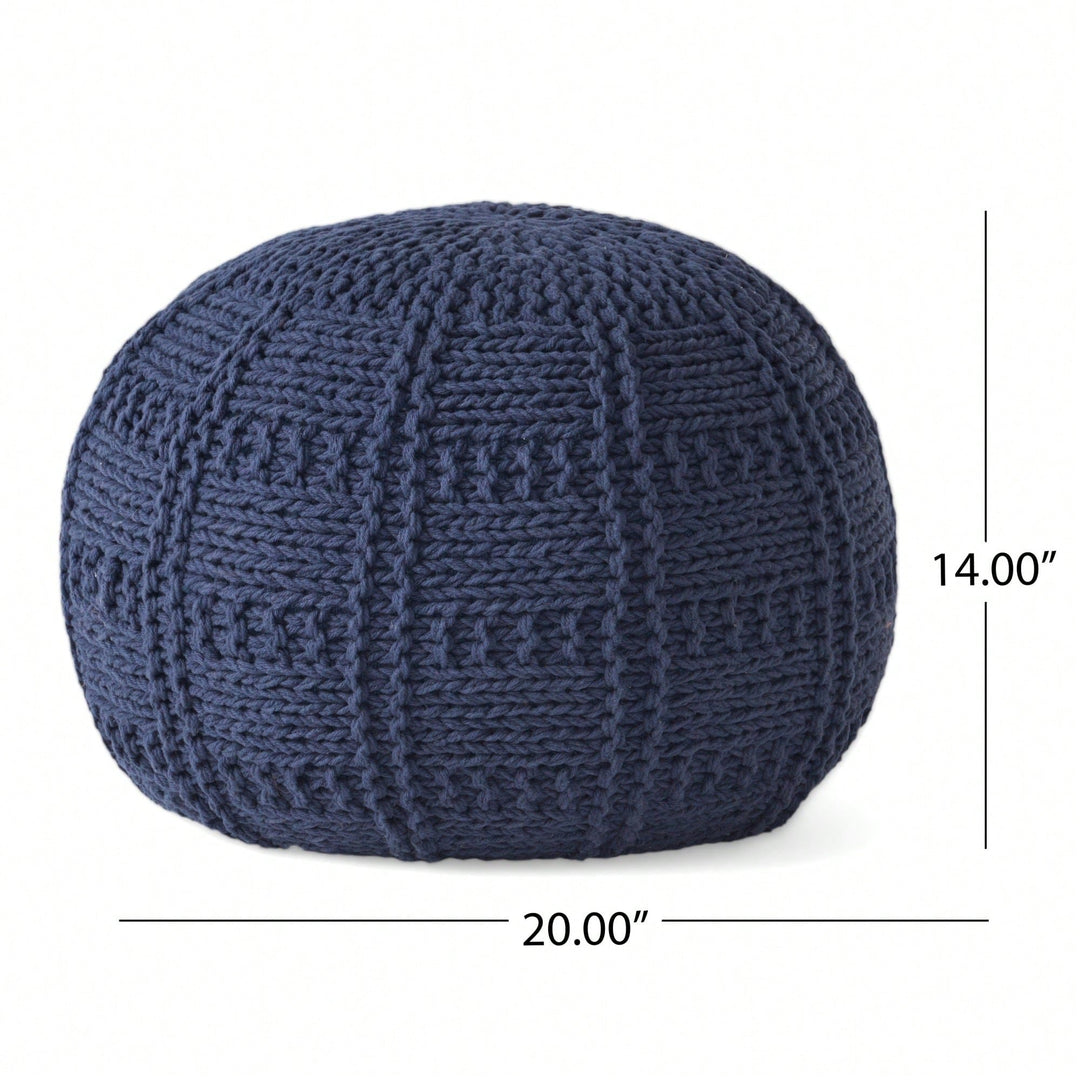 Handcrafted Knitted Cotton Round Pouf 20x20 Modern Home Accent Soft Cozy Accessory Image 5