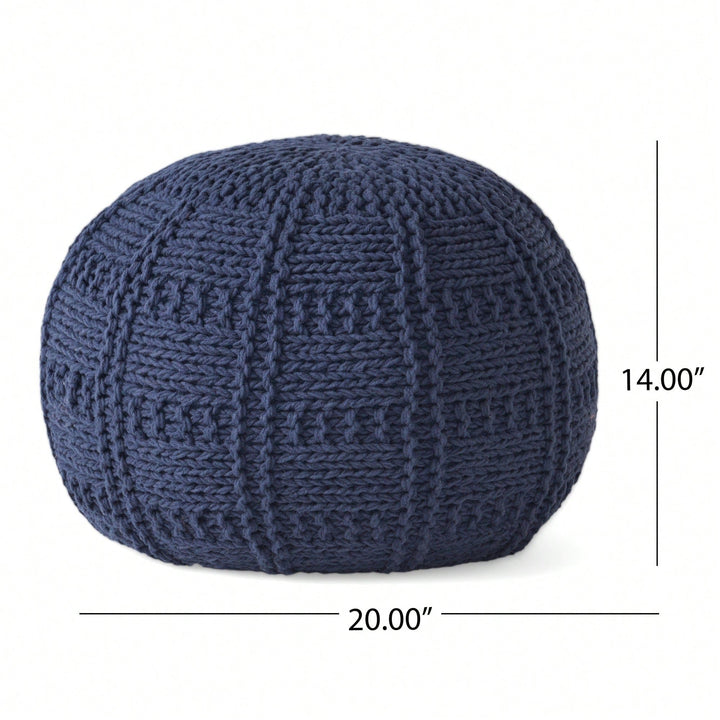 Handcrafted Knitted Cotton Round Pouf 20x20 Modern Home Accent Soft Cozy Accessory Image 5