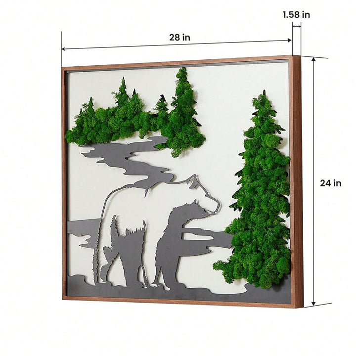 Handcrafted Iron Bear Wall Art with Preserved Green Moss for Nature-Inspired Image 5