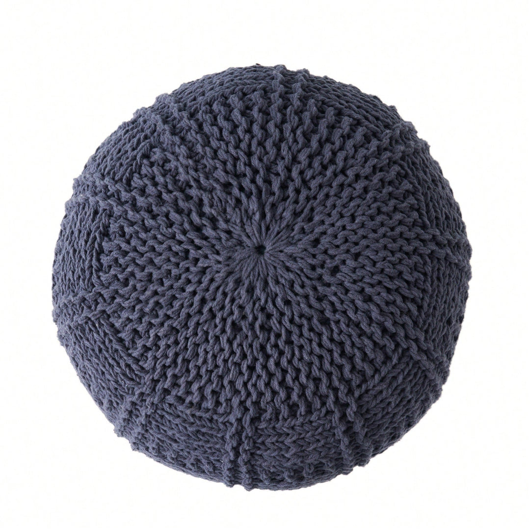 Handcrafted Knitted Cotton Round Pouf 20x20 Modern Home Accent Soft Cozy Accessory Image 6