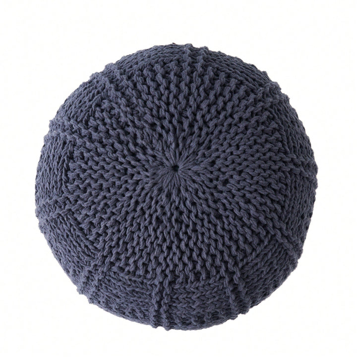 Handcrafted Knitted Cotton Round Pouf 20x20 Modern Home Accent Soft Cozy Accessory Image 6