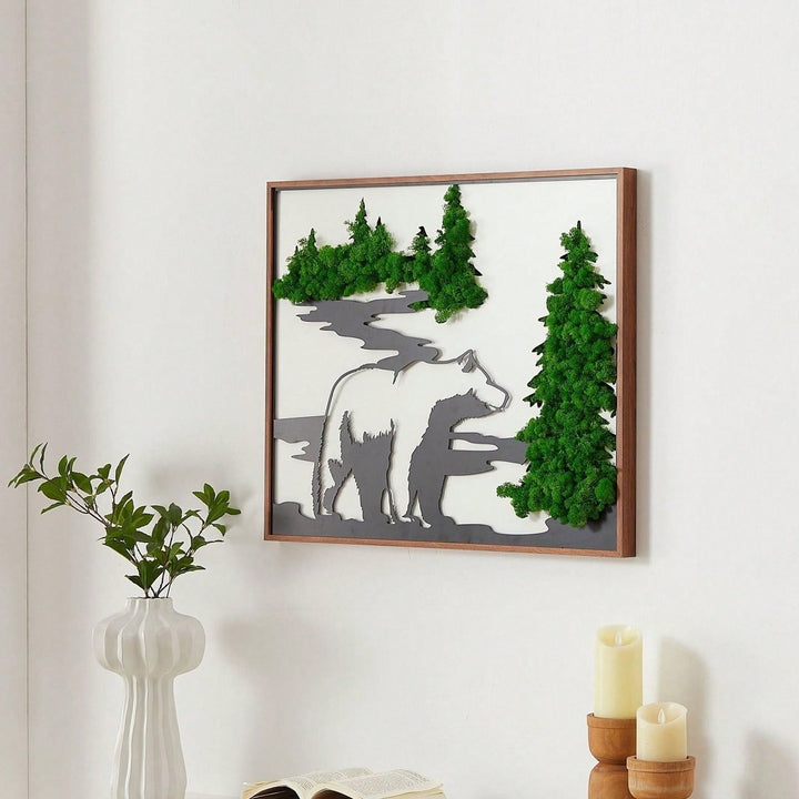 Handcrafted Iron Bear Wall Art with Preserved Green Moss for Nature-Inspired Image 6