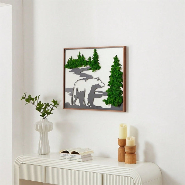 Handcrafted Iron Bear Wall Art with Preserved Green Moss for Nature-Inspired Image 7