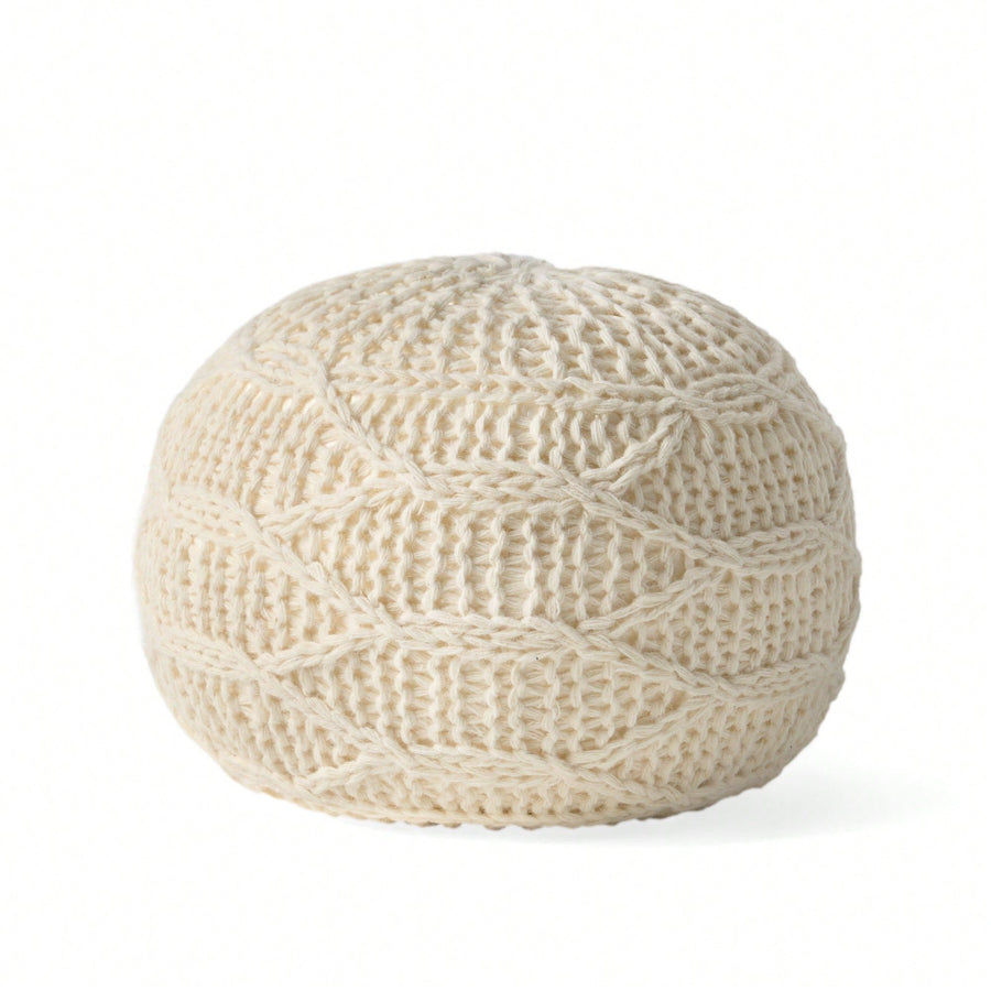 Handcrafted Modern Knit Wool Round Pouf 20x20 For Cozy Image 1