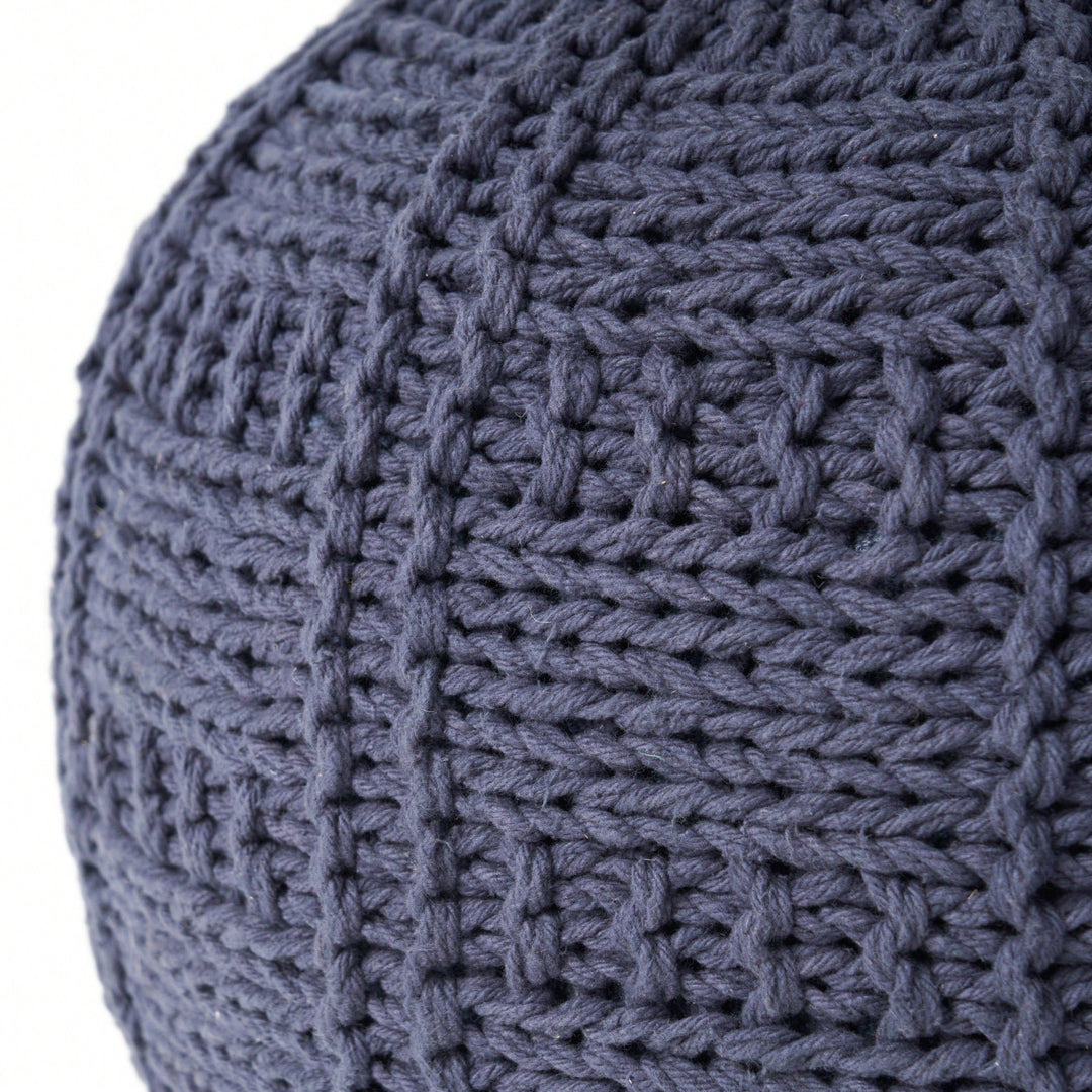 Handcrafted Knitted Cotton Round Pouf 20x20 Modern Home Accent Soft Cozy Accessory Image 8