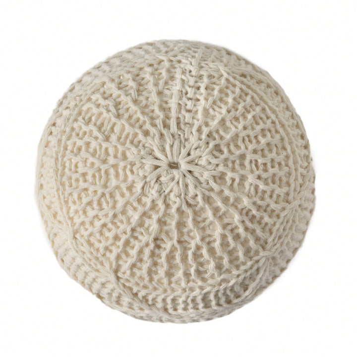 Handcrafted Modern Knit Wool Round Pouf 20x20 For Cozy Image 2