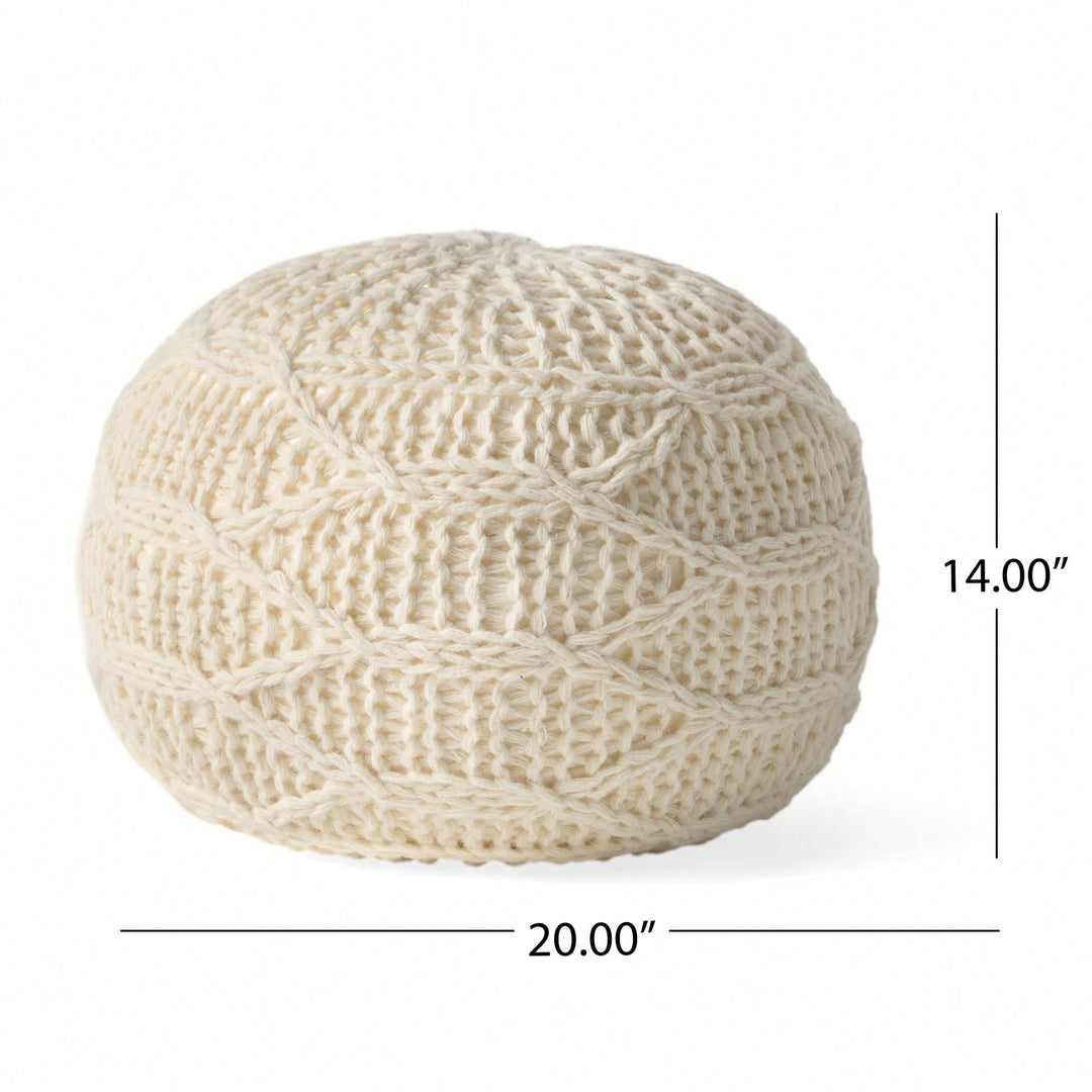 Handcrafted Modern Knit Wool Round Pouf 20x20 For Cozy Image 6