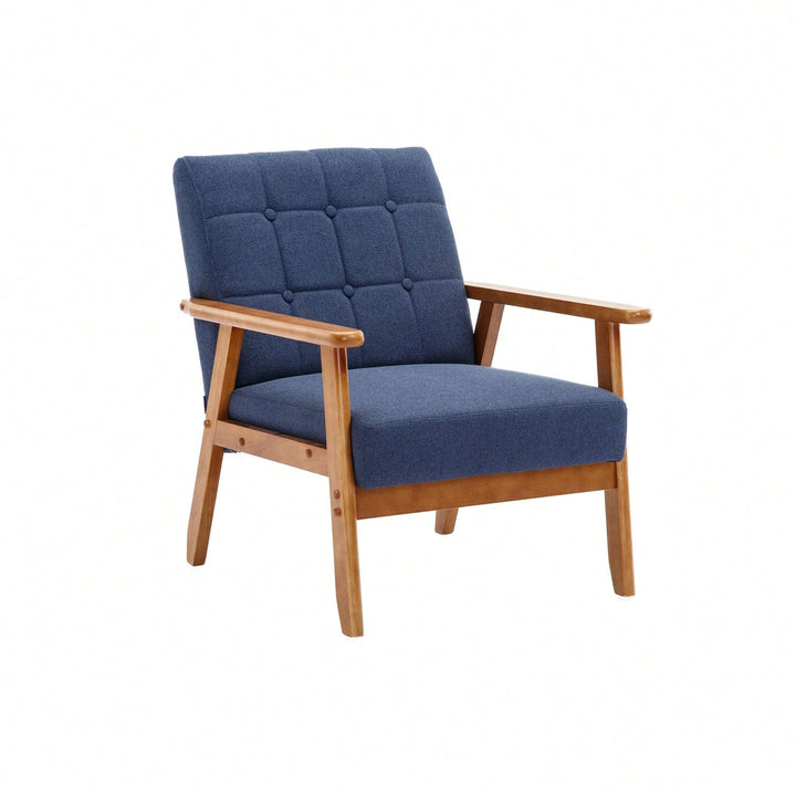 Leisure Chair With Solid Wood Armrest And Feet, Mid-Century Modern Accent Chair, For Living Room Bedroom Studio Chair Image 4