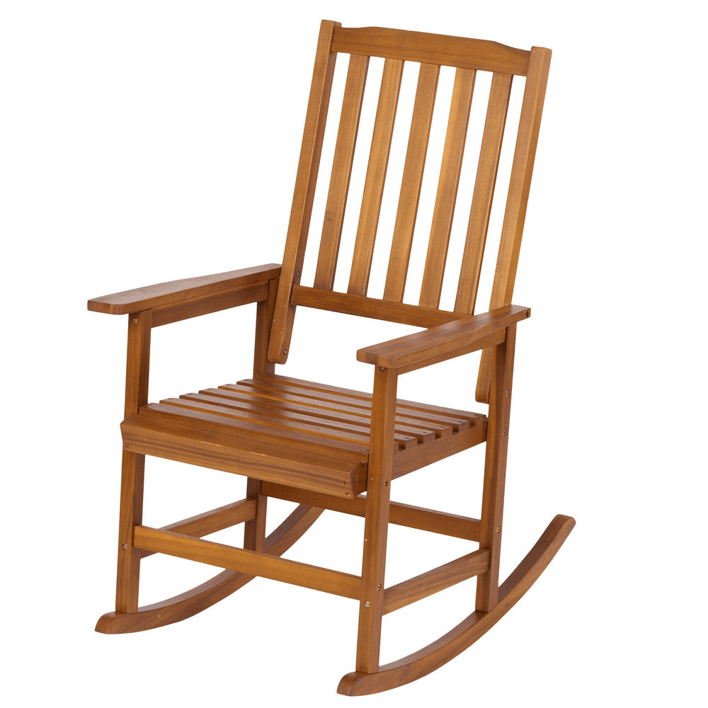 Light Brown Solid Wood Indoor Outdoor Rocking Chair Stylish Patio Furniture Image 2