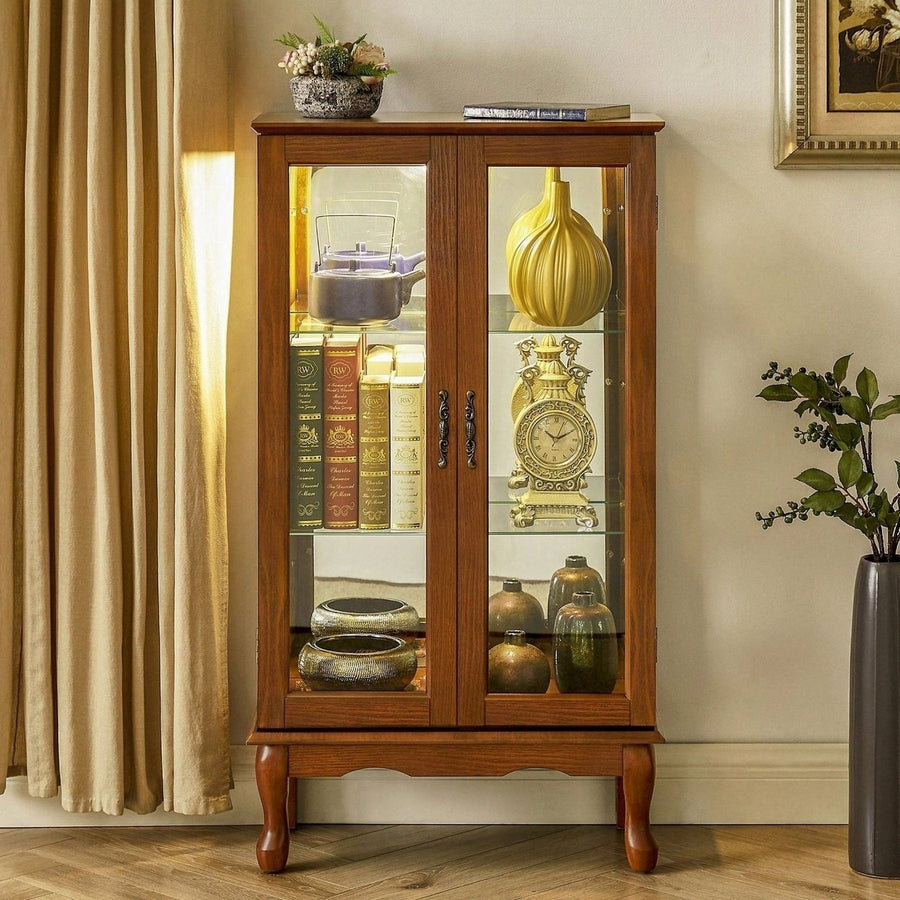 Lighted Curio Diapaly Cabinet With Adjustable Shelves And Mirrored Back Panel, Tempered Glass Doors ( 3 Tier) Image 1