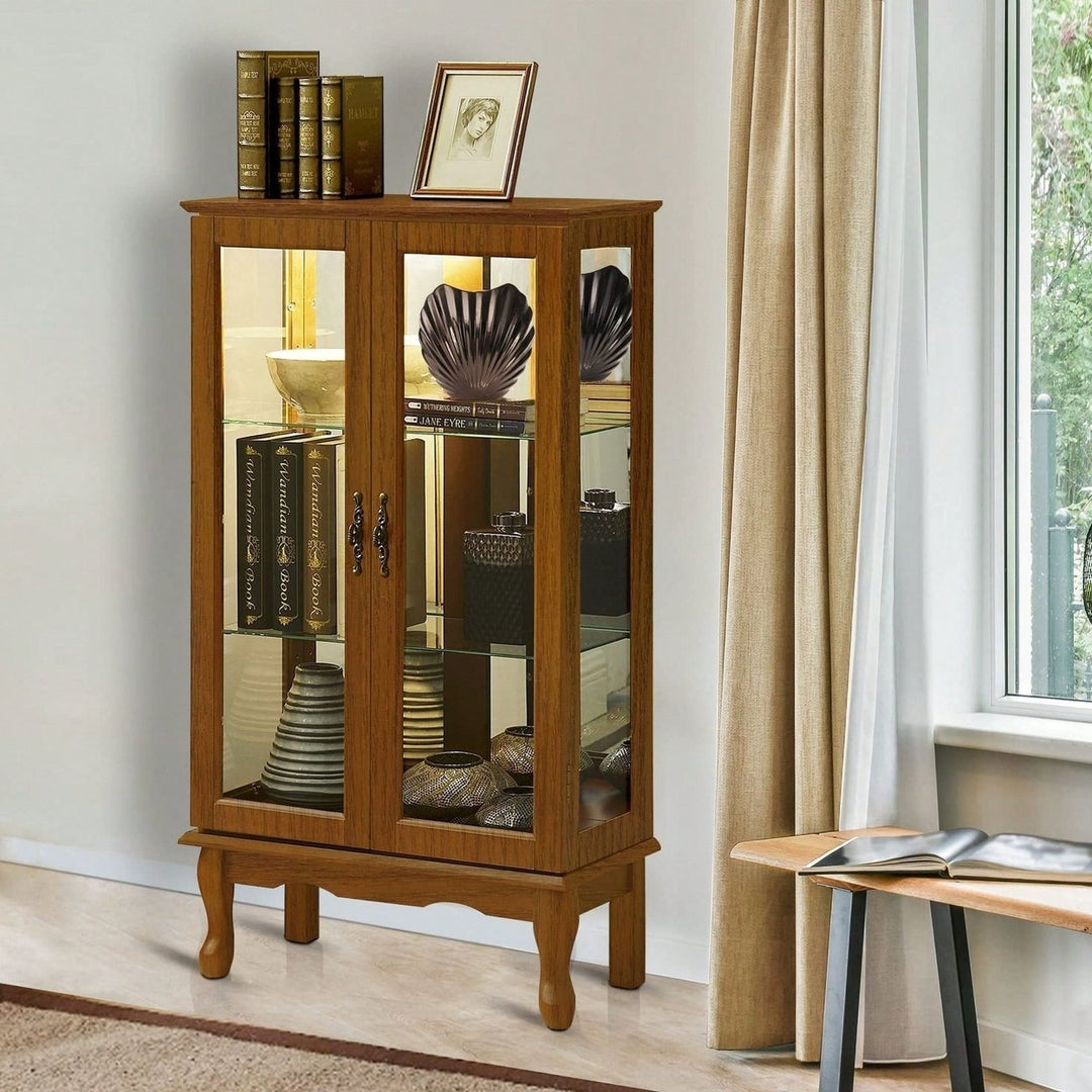 Lighted Curio Diapaly Cabinet With Adjustable Shelves And Mirrored Back Panel, Tempered Glass Doors ( 3 Tier) Image 3