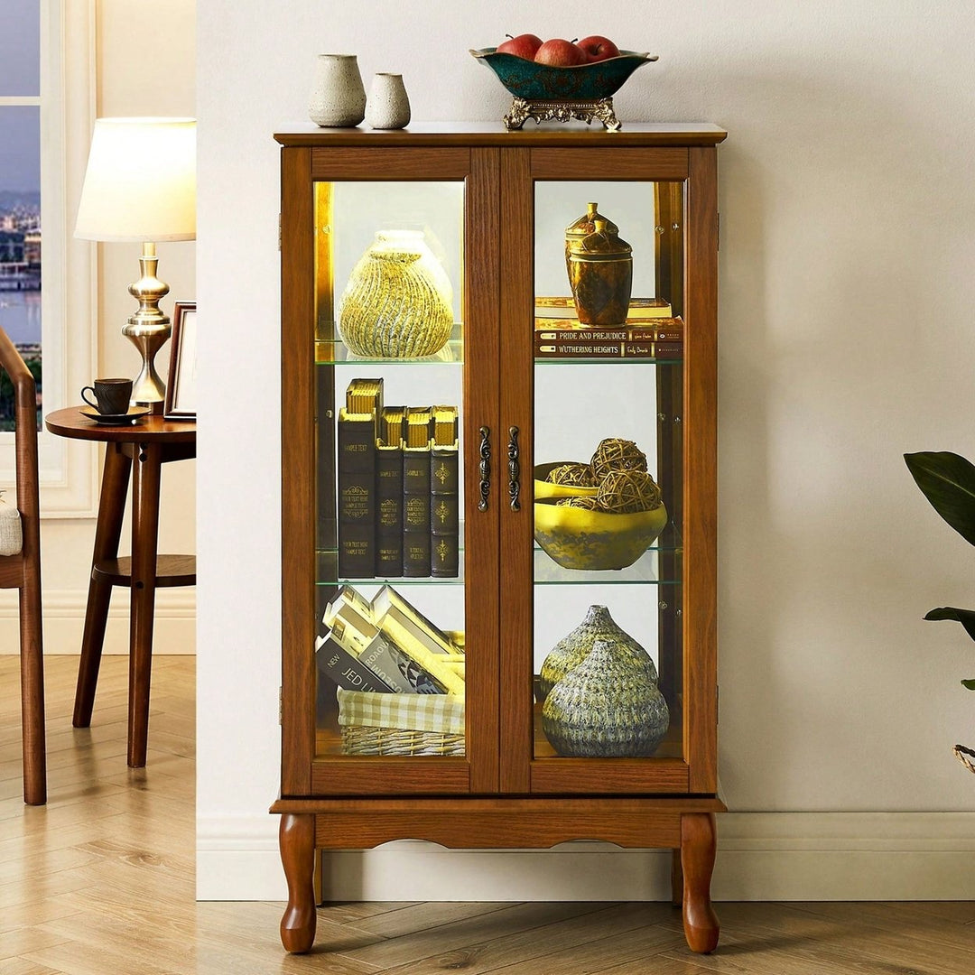 Lighted Curio Diapaly Cabinet With Adjustable Shelves And Mirrored Back Panel, Tempered Glass Doors ( 3 Tier) Image 4