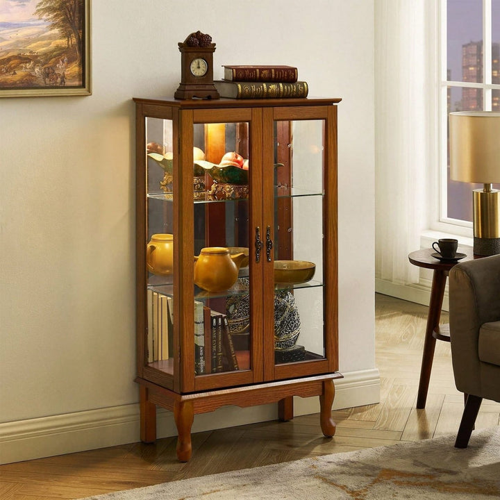 Lighted Curio Diapaly Cabinet With Adjustable Shelves And Mirrored Back Panel, Tempered Glass Doors ( 3 Tier) Image 5