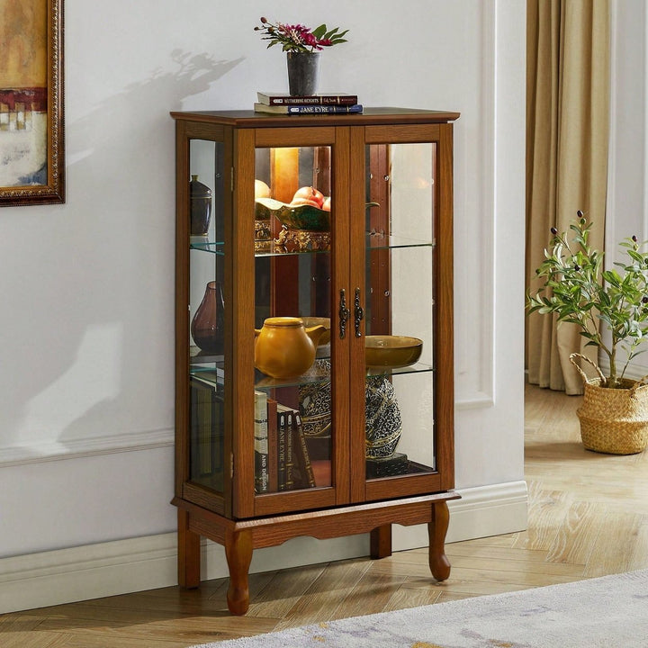 Lighted Curio Diapaly Cabinet With Adjustable Shelves And Mirrored Back Panel, Tempered Glass Doors ( 3 Tier) Image 6