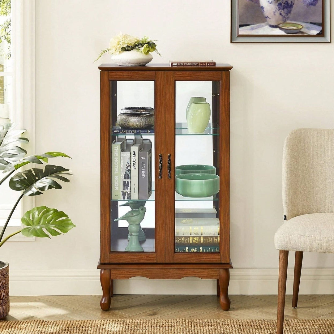 Lighted Curio Diapaly Cabinet With Adjustable Shelves And Mirrored Back Panel, Tempered Glass Doors ( 3 Tier) Image 8