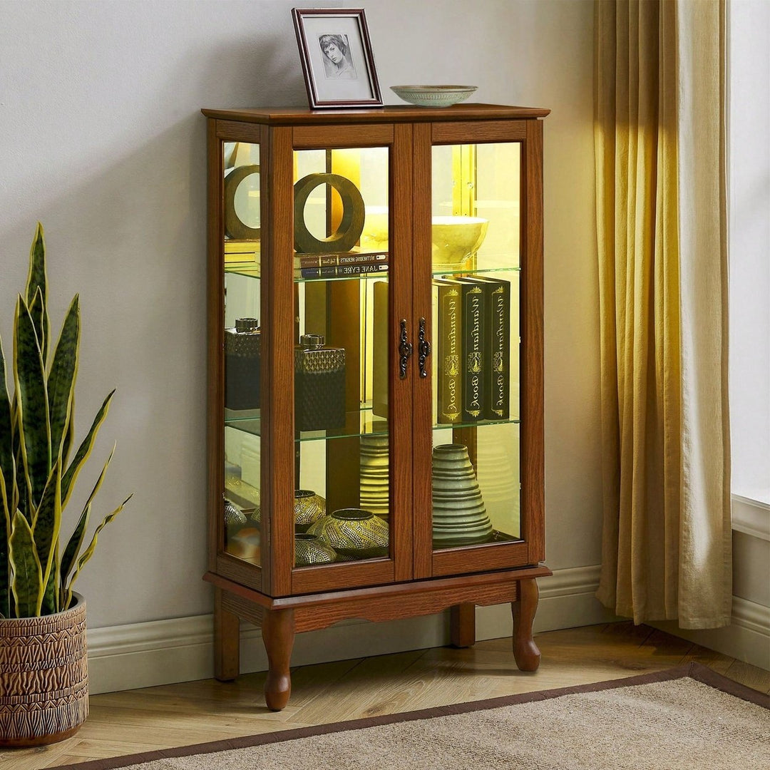 Lighted Curio Diapaly Cabinet With Adjustable Shelves And Mirrored Back Panel, Tempered Glass Doors ( 3 Tier) Image 9