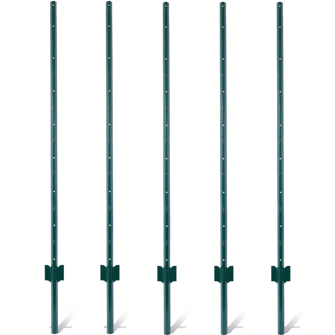 Heavy Duty 5ft Steel U-Channel Fence Posts 5-Pack with Anchor Plates for Garden Wire Fencing Durable Powder Coated Image 1