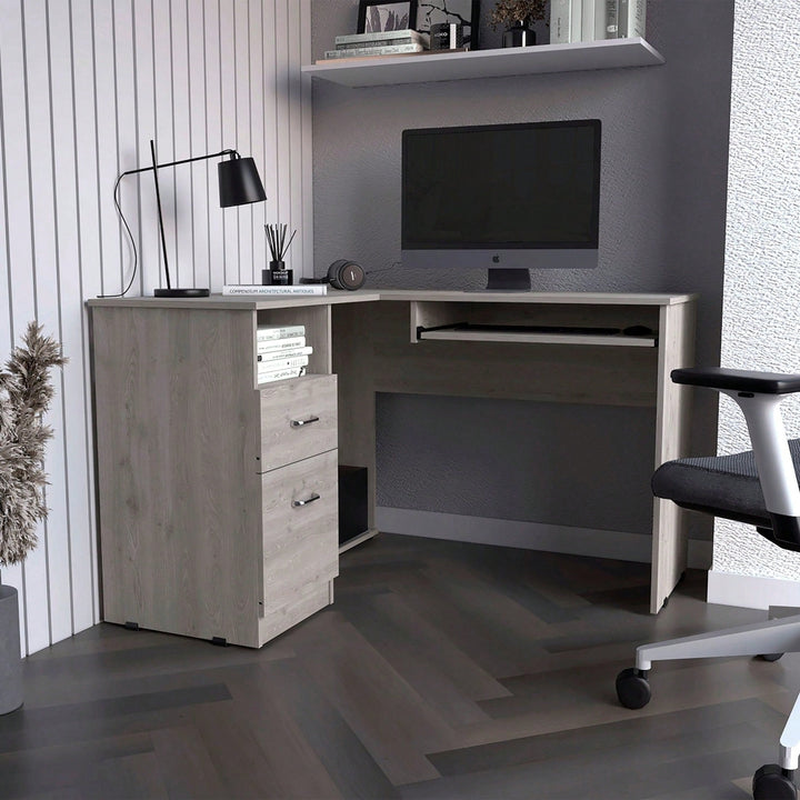 L-Shaped Desk, Keyboard Shelf Image 1