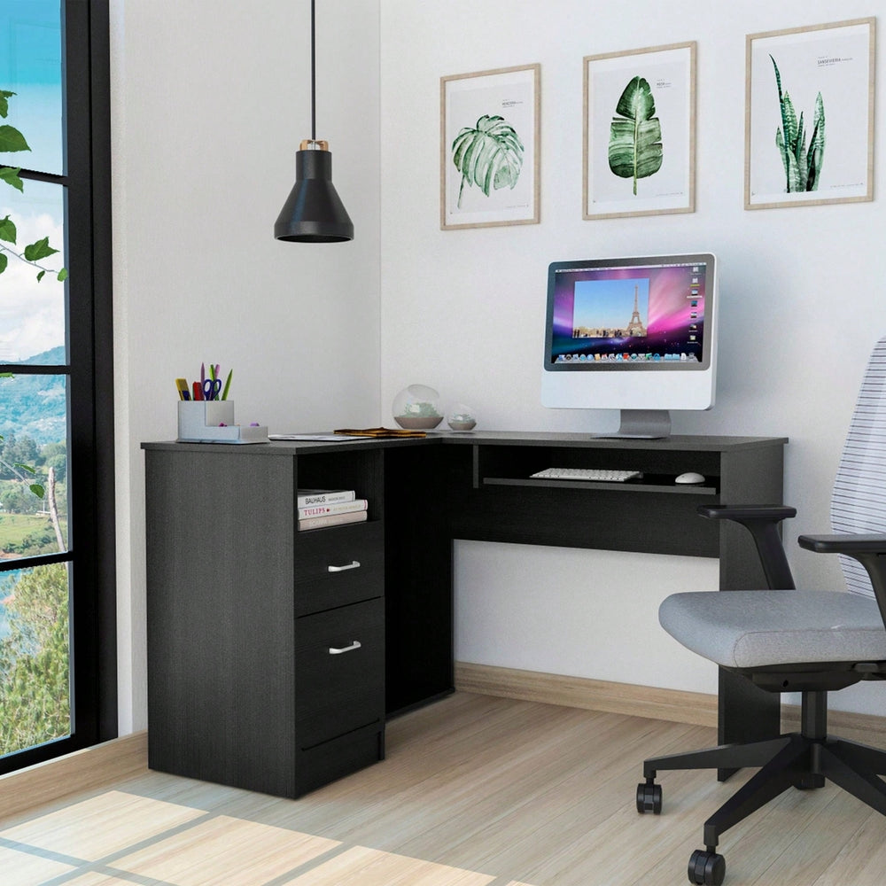 L-Shaped Desk, Keyboard Shelf Image 2