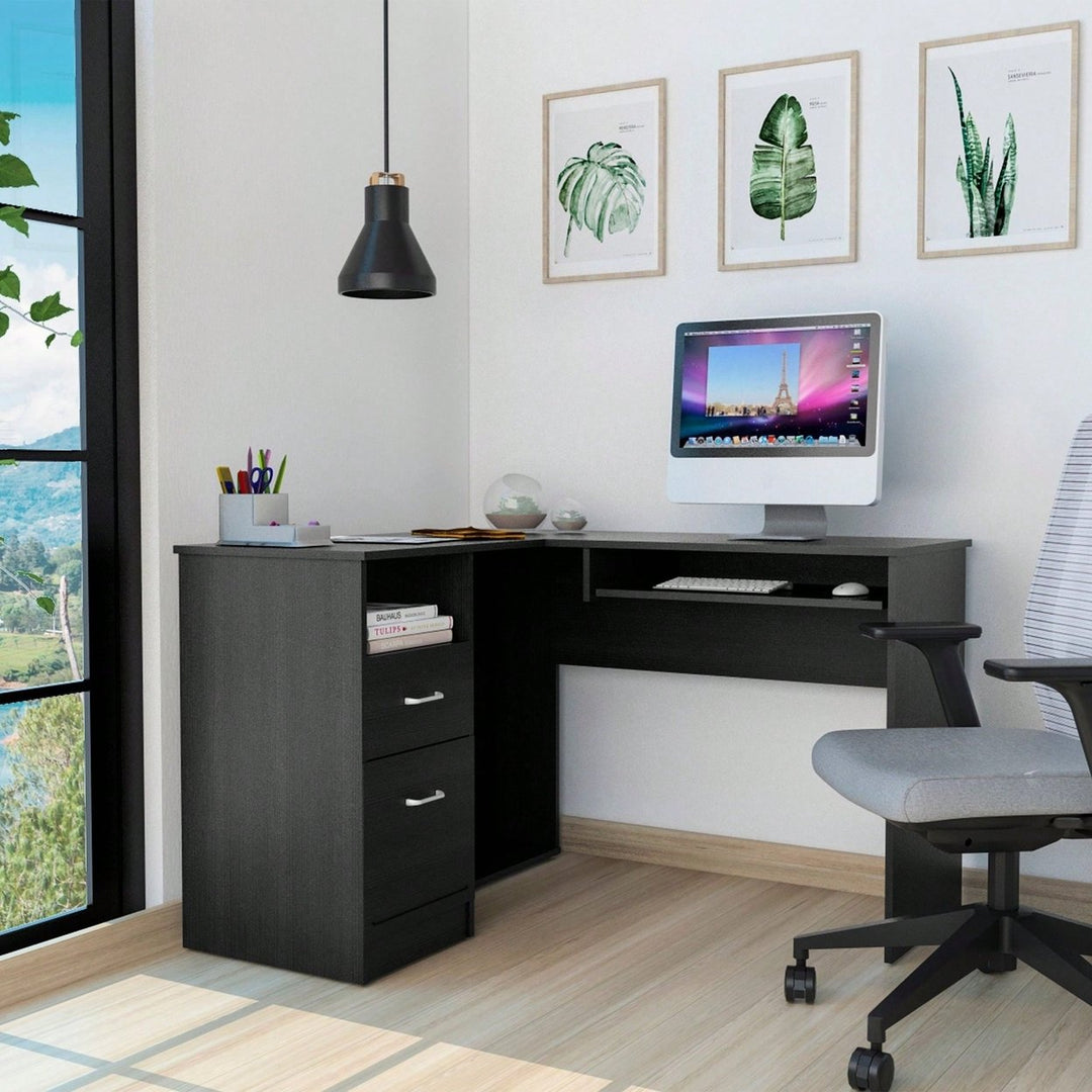 L-Shaped Desk, Keyboard Shelf Image 1