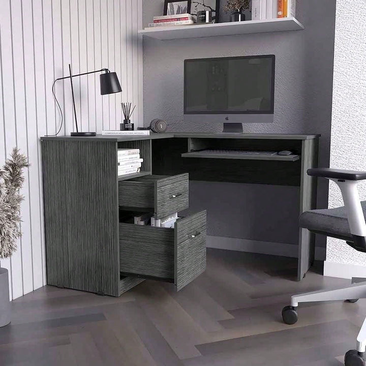 L-Shaped Desk, Keyboard Shelf Image 3