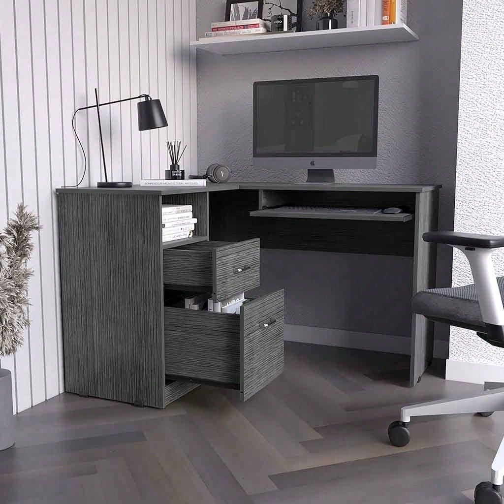 L-Shaped Desk, Keyboard Shelf Image 1