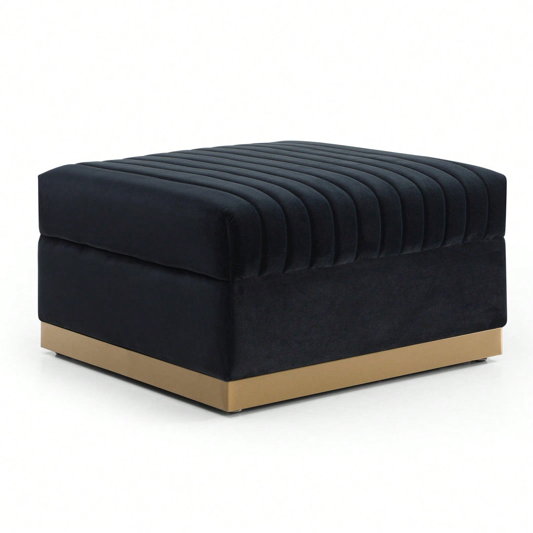 Large Velvet Ottoman Footrest - Modern Tufted Upholstered Foot Stool With Gold Base For Living Room, Bedroom Or Image 1