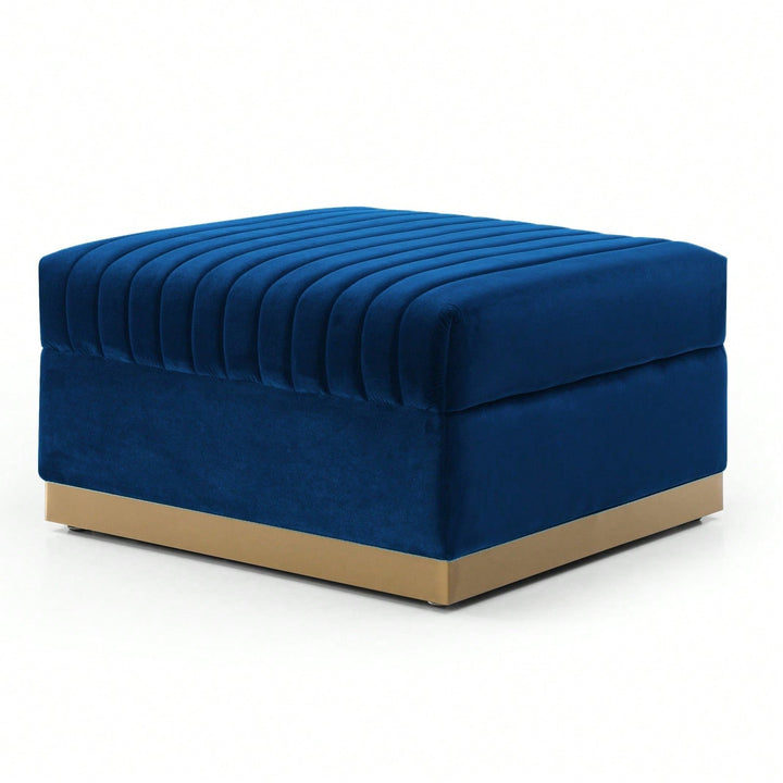 Large Velvet Ottoman Footrest - Modern Tufted Upholstered Foot Stool With Gold Base For Living Room, Bedroom Or Image 1