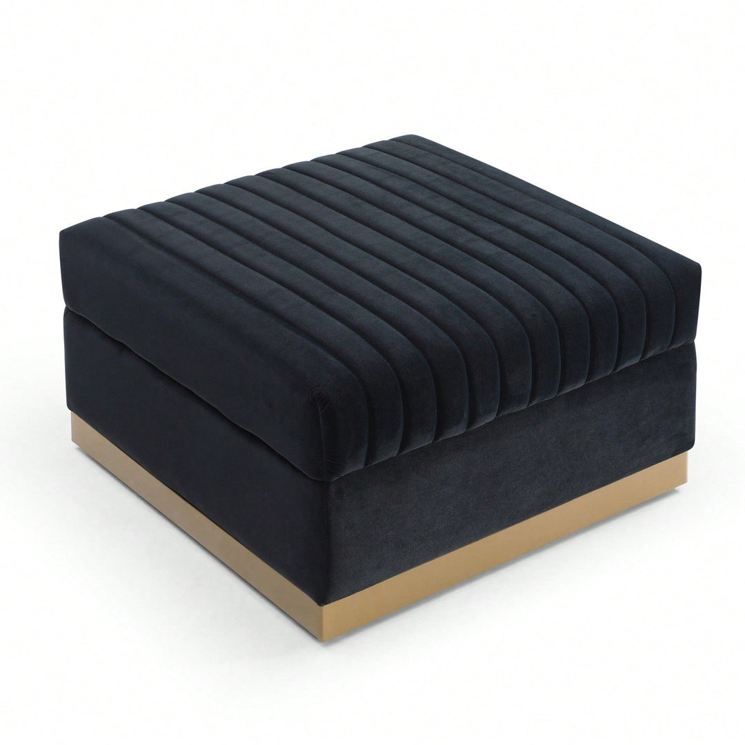 Large Velvet Ottoman Footrest - Modern Tufted Upholstered Foot Stool With Gold Base For Living Room, Bedroom Or Image 4