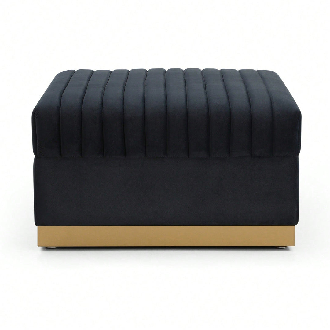 Large Velvet Ottoman Footrest - Modern Tufted Upholstered Foot Stool With Gold Base For Living Room, Bedroom Or Image 5