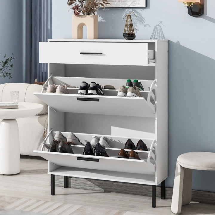 Freestanding Shoe Rack Storage Organizer with Drawers and Metal Legs Image 2