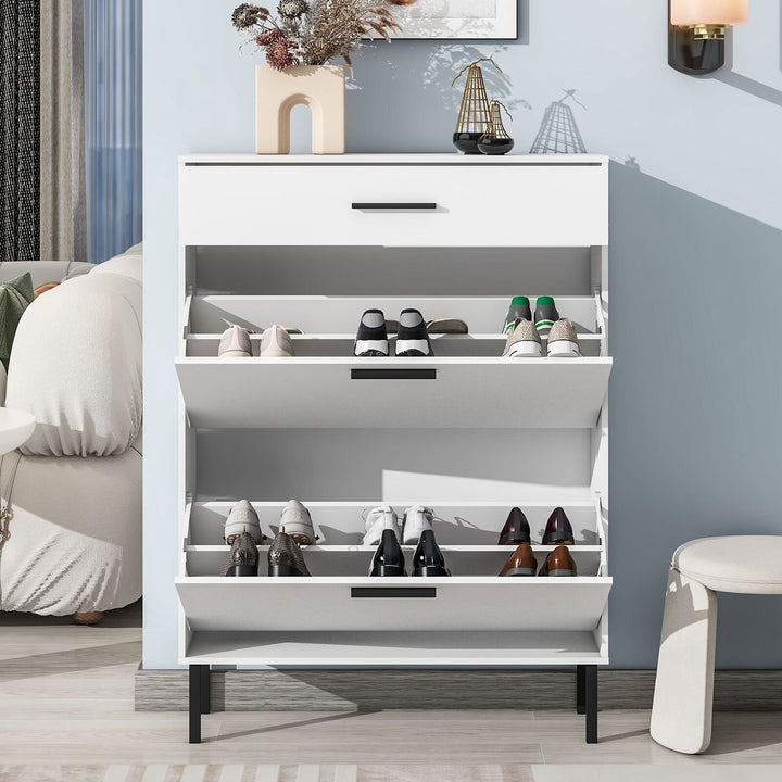 Freestanding Shoe Rack Storage Organizer with Drawers and Metal Legs Image 3