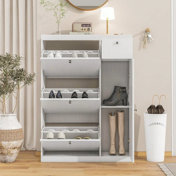 Freestanding Slim Shoe Cabinet with Flip Drawers Adjustable Storage Shelf Anti-Tipping Design Modern White Shoe Rack for Image 7