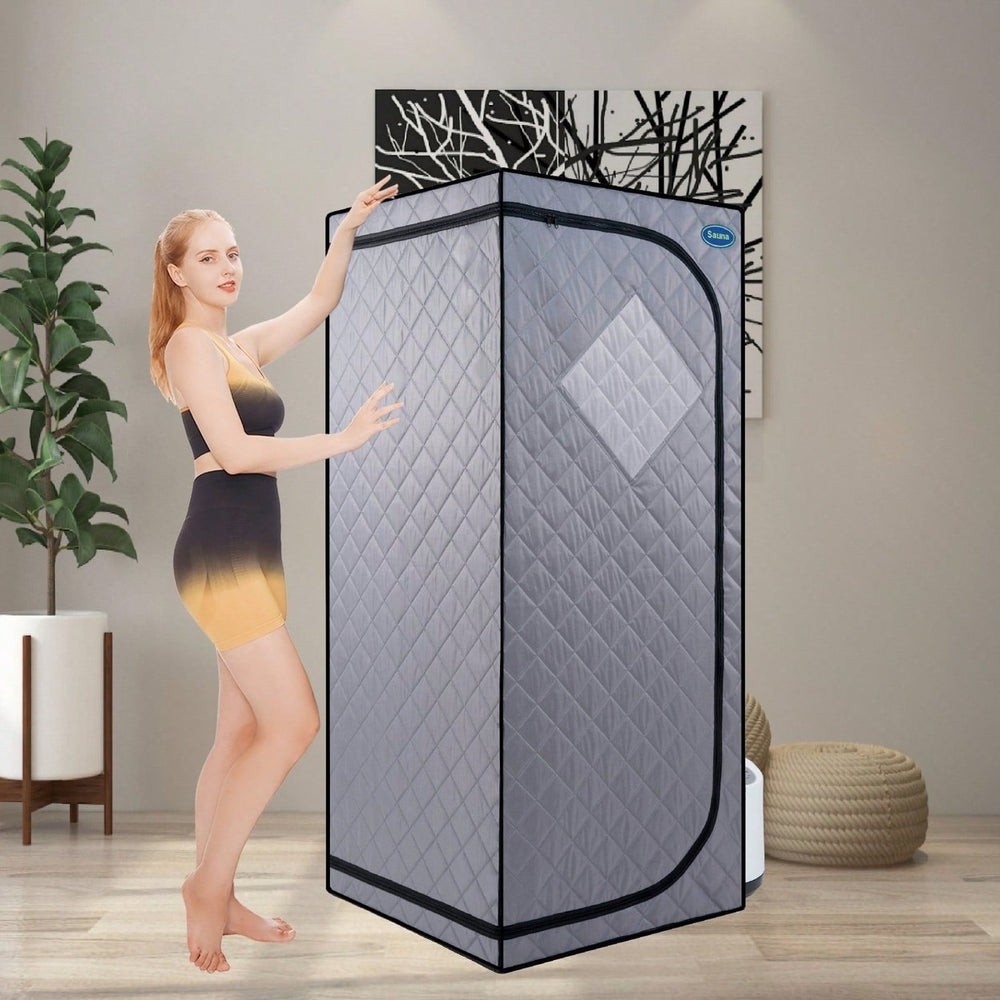 Full Size Portable Grey Steam Sauna Tent  Home Spa With Steam Generator, Remote Control and Foldable Chair Image 2