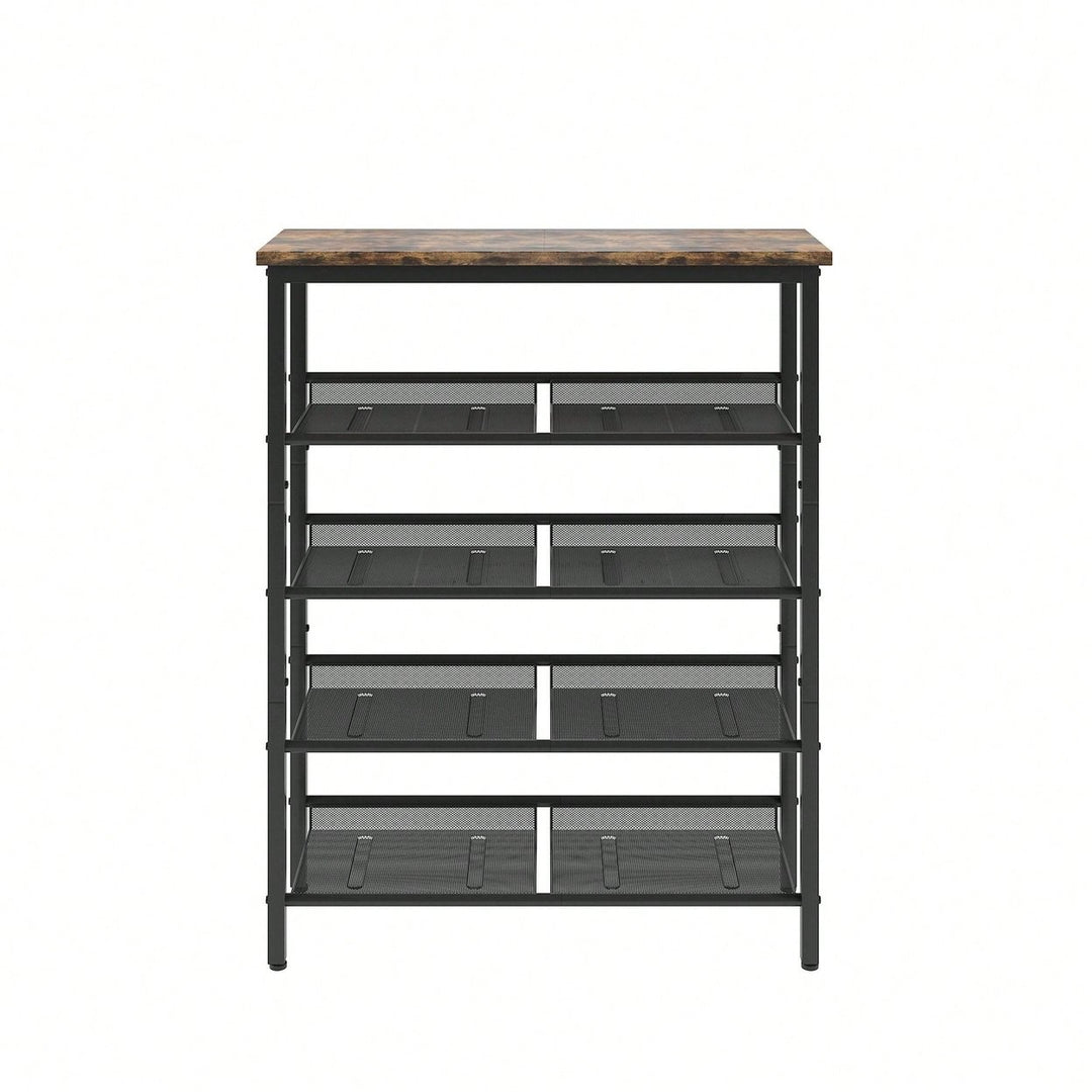 Industrial Shoe Rack With Adjustable Country Style 5 Layers Storage Shelves, 4 Mesh Shelves For Entryway, Living Room, Image 5