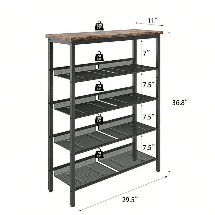 Industrial Shoe Rack With Adjustable Country Style 5 Layers Storage Shelves, 4 Mesh Shelves For Entryway, Living Room, Image 6