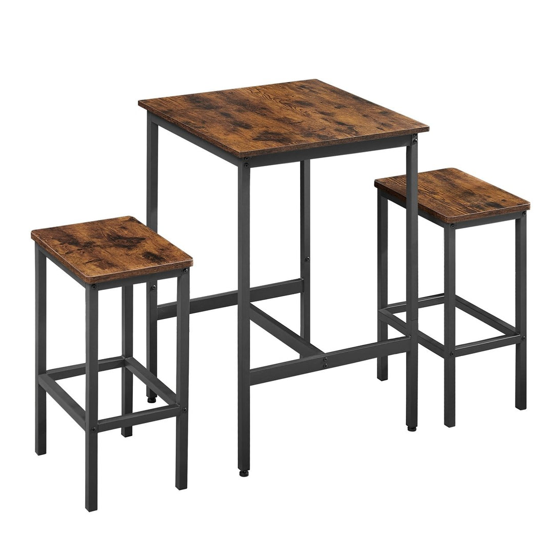 Industrial Square Bar Table Set with 2 Rustic Brown Chairs for Kitchen Living Room Space Saving 23.6x23.6x35.4 Inches Image 4