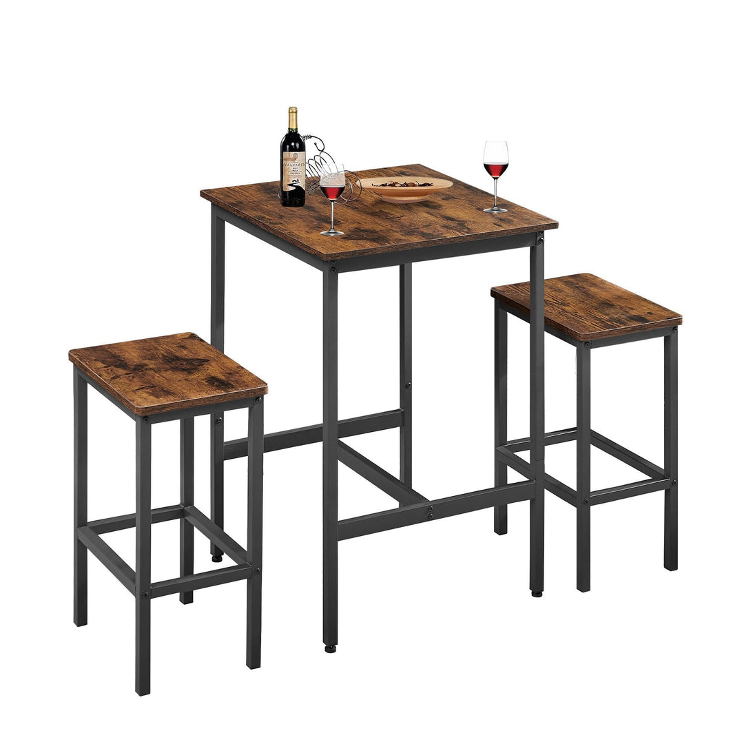 Industrial Square Bar Table Set with 2 Rustic Brown Chairs for Kitchen Living Room Space Saving 23.6x23.6x35.4 Inches Image 5