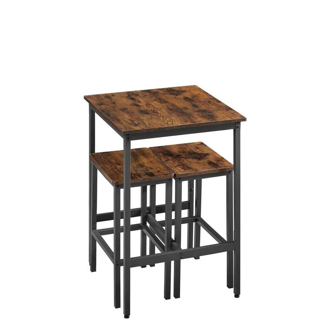 Industrial Square Bar Table Set with 2 Rustic Brown Chairs for Kitchen Living Room Space Saving 23.6x23.6x35.4 Inches Image 6