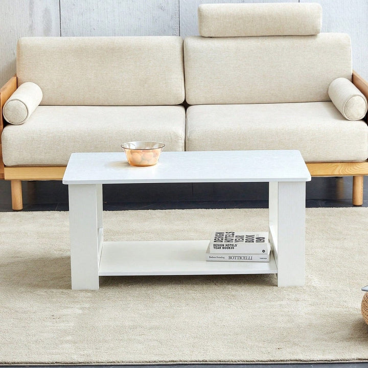 Industrial Style Modern White Double Layer Coffee Table for Living Room Bedroom Study Easy to Clean Space Saving MDF Image 2