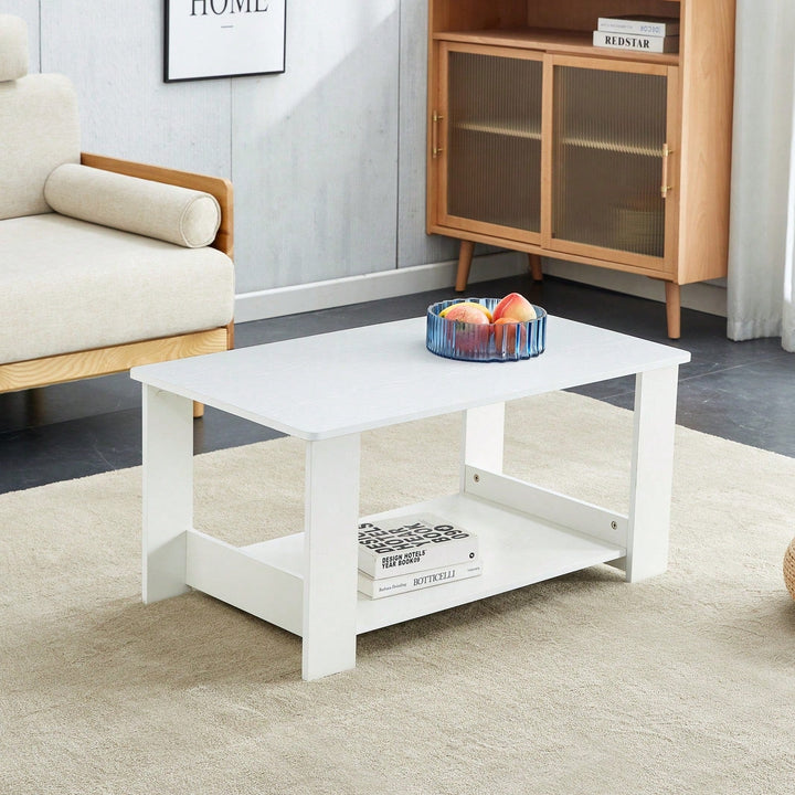 Industrial Style Modern White Double Layer Coffee Table for Living Room Bedroom Study Easy to Clean Space Saving MDF Image 3