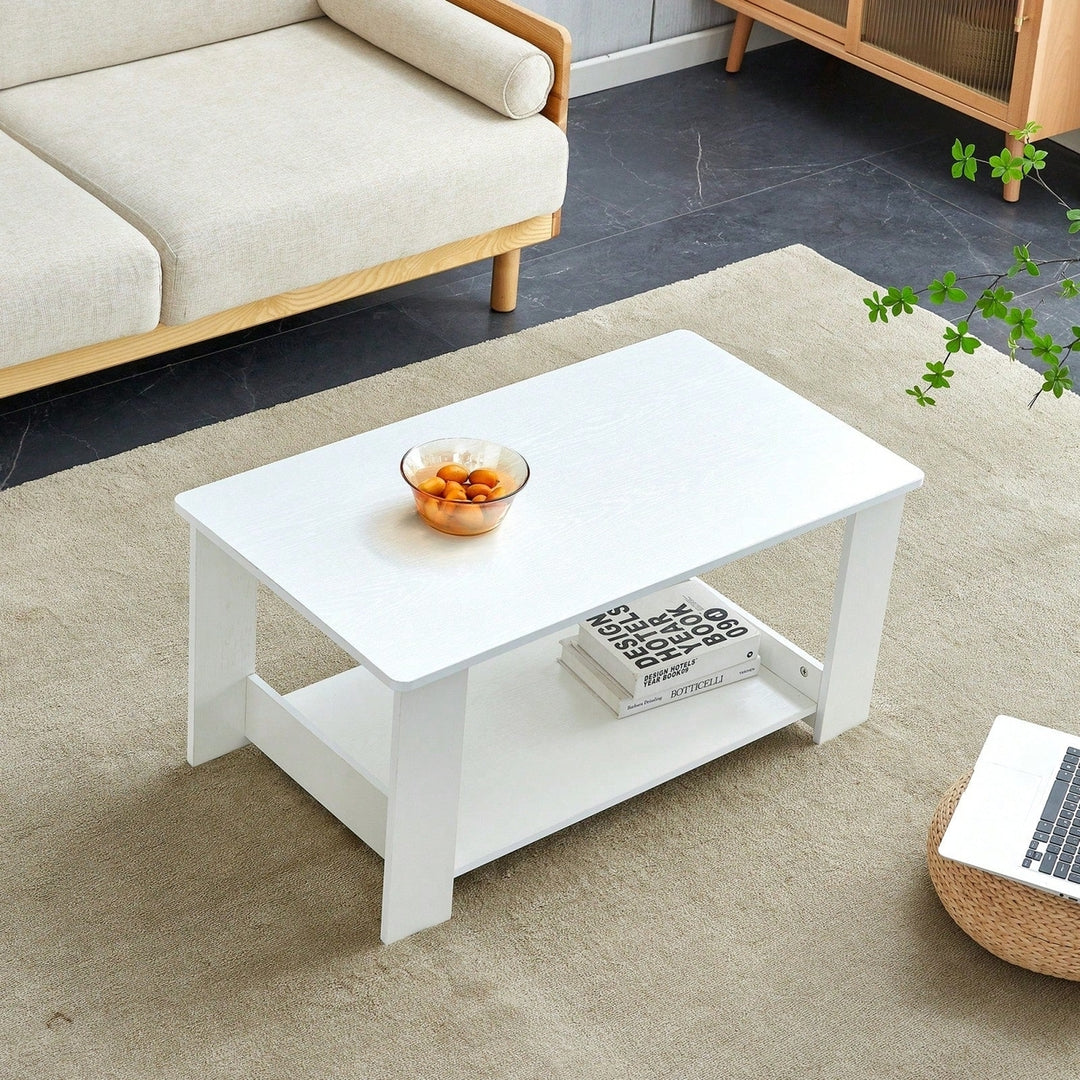 Industrial Style Modern White Double Layer Coffee Table for Living Room Bedroom Study Easy to Clean Space Saving MDF Image 4